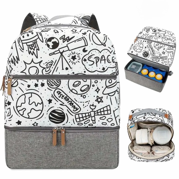 Village of Many Other - Village of Many Baby diaper bag/backpack space adventure  - White and Gray
